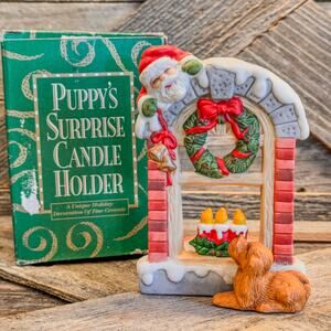 1980’s “Puppy Surprise Candle Holder”-Ceramic Christmas Decor w/ Box